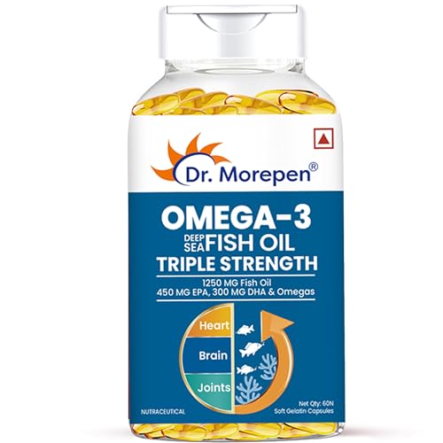 Image of Dr. Morepen Omega-3 Fish Oil | 1250mg Triple Strength Fish Oil Softgel Capsules (450mg EPA & 300mg DHA) | For Joint & Heart Health (60 Capsules)