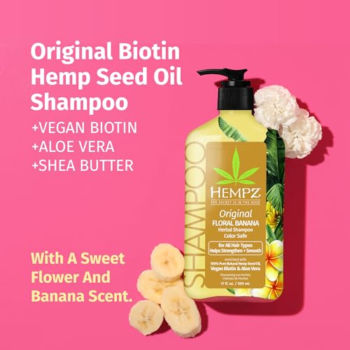 Image of Hempz Biotin Hair Shampoo - Original Light Floral & Banana - For All Hair Types Growth & Strengthening of Dry, Damaged and Color Treated Hair, Hydrating, Softening, Moisturizing - 17 Fl OZ