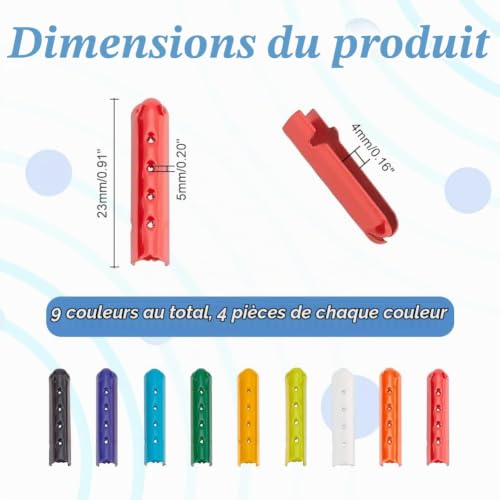 PH PandaHall 36PCS Têtes de pointe de lacet, 9 couleurs Capuchon d'extrémités de cordon de colonne en alliage Embouts d'aglet en métal de remplacement pour baskets Sweats à capuche Pantalon 23x5mm – vue 2