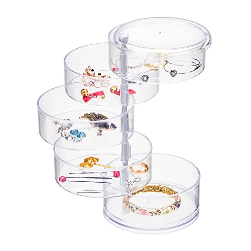 Larstar Jewelry Organizer, Plastic Rotate Jewelrys Holder 5 Layer Rotating Earrings Trays Hair Accessories Individual Storage Cases for Woman with Lid, Fits Rings Bracelet on Bedroom Bathroom