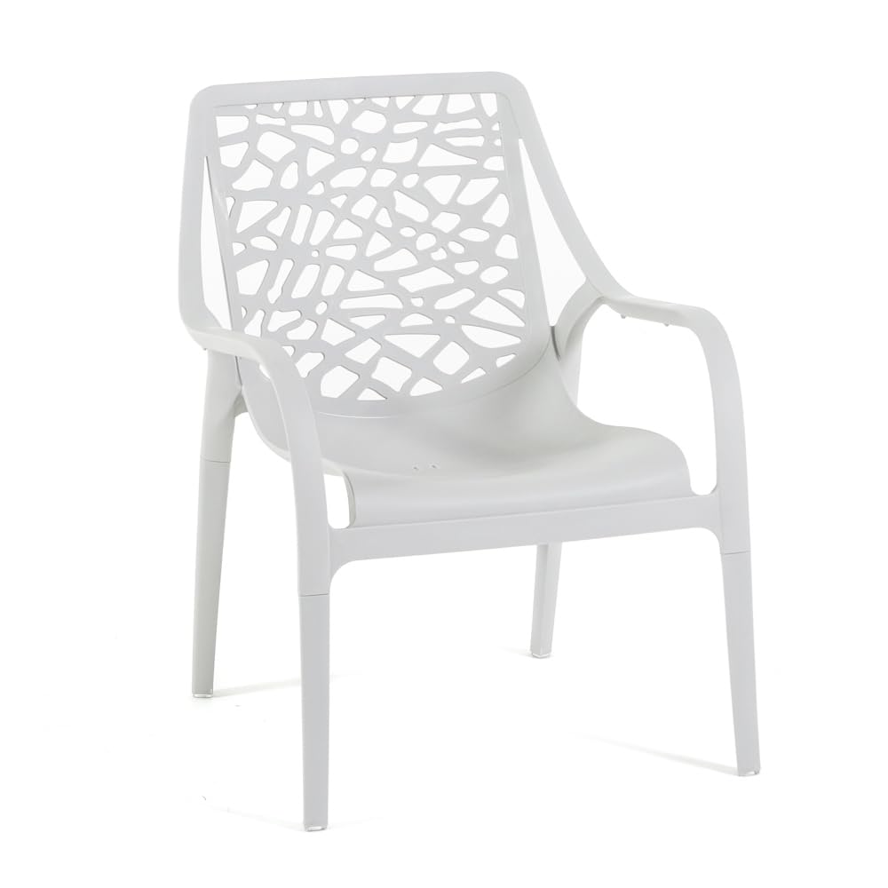Set Maratea Salotto da giardino polipropilene fibra di vetro 4 posti Divano due posti 2 Poltrone Tavolino impermeabile impilabile Grigio Chiaro