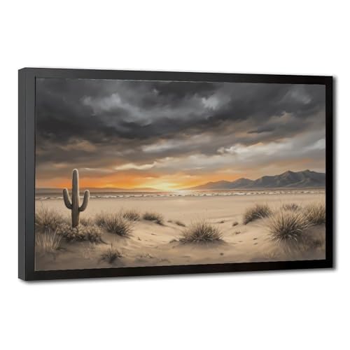 Poster sur toile paysage de dunes décoration murale coucher de soleil cadre noir