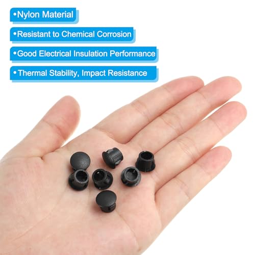 Image of PATIKIL Hole Plugs Plastic, 100 Pcs 8mm(5 /16 inch) Screw Bumper Hole Plug Flush Snap Type Round Hole Cover Caps for Round Holes Cabinet Furniture Kitchen, Black