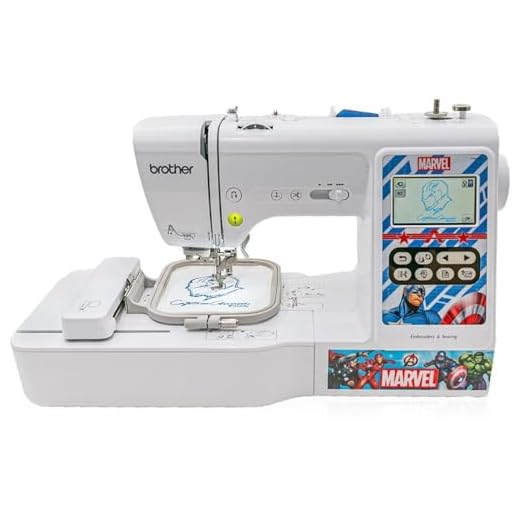 Brother Sewing and Embroidery Machine, 4 Marvel Faceplates, 10 Downloadable Marvel Designs, 80 Designs, 103 Built-In Stitches, 4" x 4" Hoop Area, 3.2" LCD Touchscreen Display, 7 Included Feet