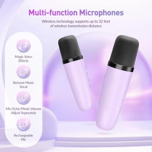 Image of Karaoke Machine for Kids Adults, Karaoke Toys Gifts for Girls Boys, Portable Bluetooth Speaker with Wireless Microphone, Birthday Gifts for Girls Boys Ages 4, 5, 6, 7, 8, 9, 10, 12+ Years Old