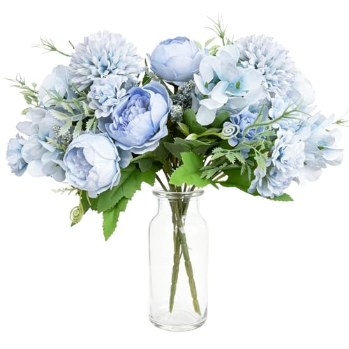 CSGHMM 2PCS Artificial Flowers, Fake Peonies, Silk, Light Blue Embroidered Ball Bouquet Decoration, Plastic Peonies, Realistic Flower Arrangement, Wedding Decoration.