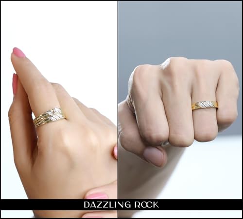 Dazzlingrock Collection 0.10 ctw Round White Diamond Illusion Engagement Trio Ring Set for Him & Her in Yellow Plated Sterling Silver2