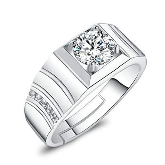 heer collection Exclusive American Diamond Solitaire Adjustable Ring For Men Boy Stainless Steel Titanium Plated Ring (300-M-Rng-5003-Silver_Prnt)-picture-45