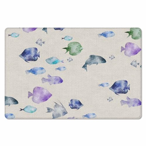 Ocean Sea Fish Antifatigue Kitchen Bath Door Mat Cushioned Runner Rug,Washable Welcome Floor Sink Mat,Waterproof & Non-Slip Standing Doormat for Kitchen,Vintage Abstract Coastal Nautical Art 18