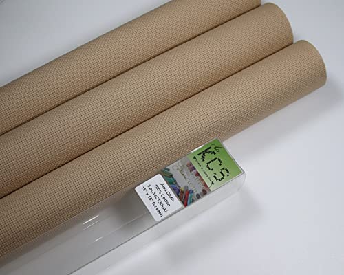 Image of KCS 3 pc of 15 inch x 18 inch Counted Cross Stitch Cotton Aida Cloth Needlework Rolled Fabric Box,14CT,Khaki