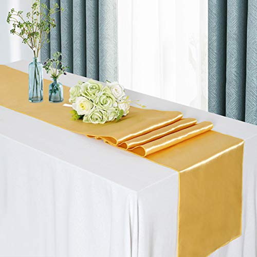 Set of 5 Satin Table Runners Gold 12x108 inch Table Runner for Party Wedding Reception Banquet Decoration Bright Silk Smooth Fabric Party Chair Sashes by B-COOL - Used condition - Image 7
