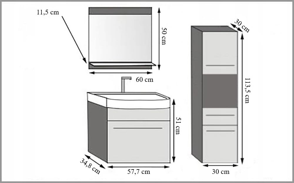Belini PRIP3 szafka pod umywalkę, 90 cm, biała, wysoki połysk | Meble łazienkowe, błyszczące białe, montaż ścienny, mechanizm soft-close, panel drewniany FSC, umywalka i lustro w zestawie