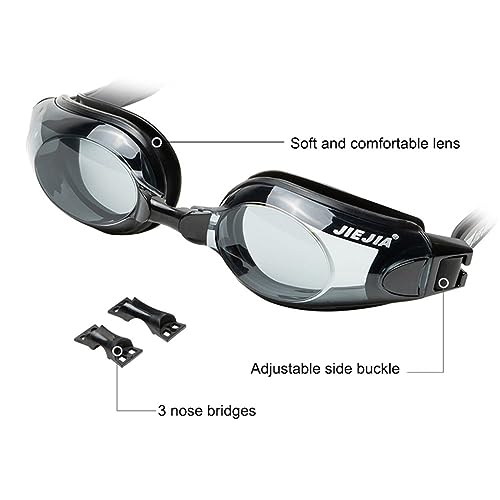 Image of AEC JieJia Unisex Rx Powered Swimming Goggles -9.00 Power with UV Protection, Anti-Fog, Slip-Resistant Design, and Earplugs for Men and Women (Black)