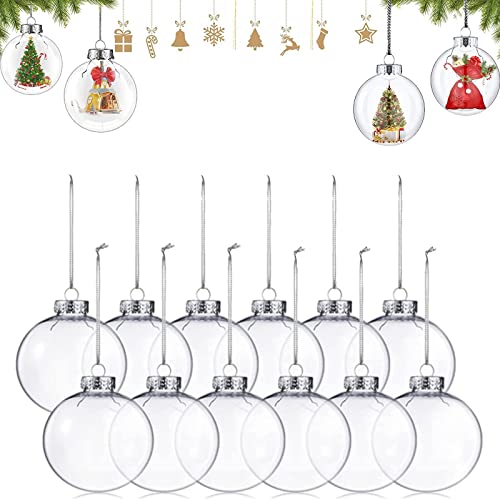 QXNDXQ 12 pièces Boules de Noël Transparentes, Boules de Noël en Plastique Transparentes 6cm, décorations de Noël Rechargeables pour décorations d'arbres (Couverture d'argent)