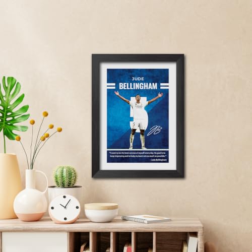 Image of TenorArts Jude Bellingham Quotes Poster Frame Real Madrid Laminated Photo Framed Painting with Matt Finish Black Textures (12 inches x 9inches)