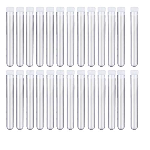 Muhome 12x100mm 8ml Clear Plastic Test Tubes with Caps for Scientific Experiments, Halloween, Christamas, Scientific Themed Kids Birthday Party Supplies, Lash Wand Tube, Candy Storage(50 Pack)