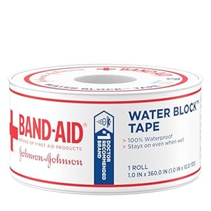 Band-Aid Brand First Aid Water Block 100% Waterproof Self-Adhesive Tape Roll for Durable Wound Care to Firmly Secure Bandages, 1 in by 10 yd