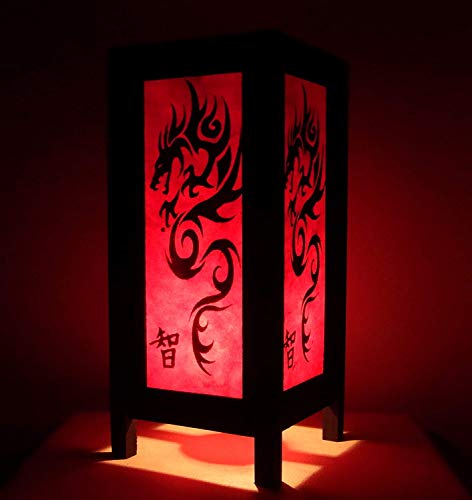 Thai Vintage Handmade Asian Oriental Black Red Dragon Bedside Table Lamp Or Floor Wood Paper Lamp Shades Home Bedroom Garden Decor Modern Black Red Dragon Sxg #TOP2