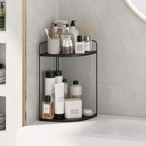 Image of Forest Angle Bathroom Counter Organizer,Countertop Organizer,Vanity Organizers,Bathroom Storage,Bathroom Sink Caddy,Counter Shelf,Corner Counter,Corner Shelves(Black)