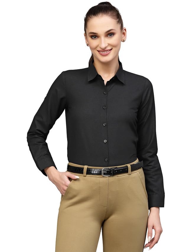 Image of SIRIL Women's Cotton Formal Black Long Sleeve Regular Fit Casual Shirt