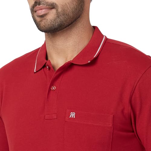 Image of Raymond Men's Modern Fit Solid Pattern Pure Cotton Half Sleeve Polo Neck Casual T-Shirt