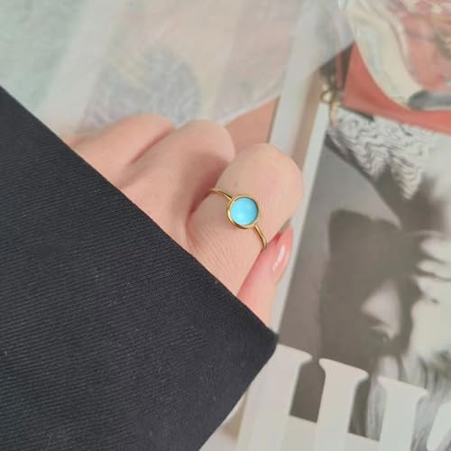Simulated Turquoise Stacking Ring for Women Teen Girls Promise Wedding Engagement Statement 18k Gold Plated Stainless Steel Adjustable Open Tiny Wrap Middle Tail Finger Band Valentine's Day Anniversary Jewelry Dainty Gifts Christmas3