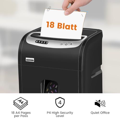Image of VidaTeco Micro-Cut 18-Sheet Heavy Duty Paper Shredder, P-4, 30L Bin | Heavy-Duty for Home Office, 60-Min Runtime, Shreds Paper, Cards, Staples & Clips; Jam-Proof, 30L Pullout Bin with Wheels