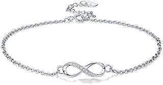 Lydreewam Infinity Ankle Bracelet for Women 925 Sterling Silver Summer Barefoot Beach Anklet with Zirconia, Adjustable 22+4cm