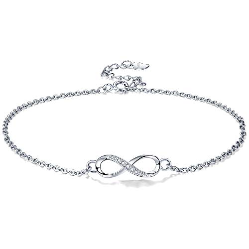 Lydreewam Infini Bracelet de Cheville Argent Sterling 925 pour Femmes avec Zircones Été Pieds Nus Plage, réglable 22+4cm Cover