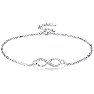 Lydreewam Infinity Ankle Bracelet for Women 925 Sterling Silver Summer Barefoot Beach Anklet with Zirconia, Adjustable 22+4cm