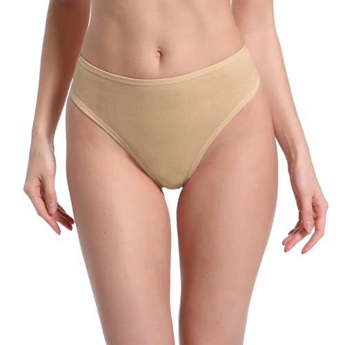 Image of High Waisted Cotton Thongs Underwear For Women Breathable Sport Athletics Panties High Rise Plus Size Multipack
