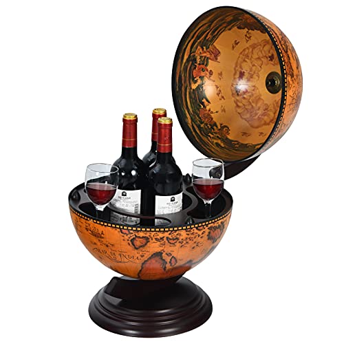 Goplus Tabletop 13” Globe Wine Bar Stand, 16th Century Italian Nautical Chart Liquor Cabinet, Replica Globe Bar Cabinet Wine Rack for Dining Room & Living Room, Retro Brown