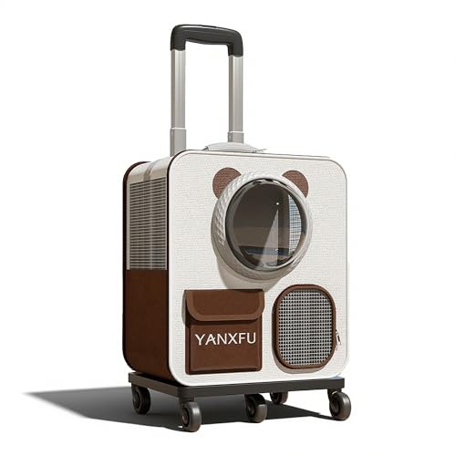 SEMEDOYO 猫 キャリー ペットキャリー ペットキャリーケース 5輪スタンド 360度静音キャスター 大容量 折りたたみ 伸縮ポール 通院 旅行 避難 災害対策 猫 小型犬用 ブラック (ブラウン)