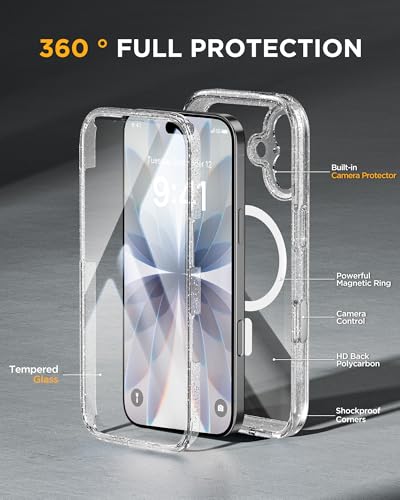 Image of Miracase for iPhone 17 Case 6.3'', Full-Body Military Drop Protection Outdoor Phone case with Built-in Glass Screen &Camera Control,Easy Installation,No Gap,Compatible with MagSafe,Clear Glitter