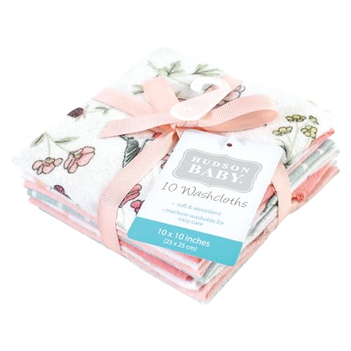 Image of Hudson Baby Unisex Baby Flannel Cotton Poly Washcloths, Hummingbird Garden 10 Pack, One Size
