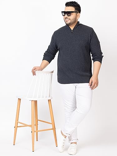 Image of Kvetoo Plus Size Men High Neck Zipper Full Sleeve Woolen Winter Sweater