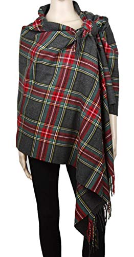 2 PLY 100% Cashmere Scarf BLANKET Collection Made in Scotland Wool Solid Plaid (Charcoal Grey Tartan 8-3)