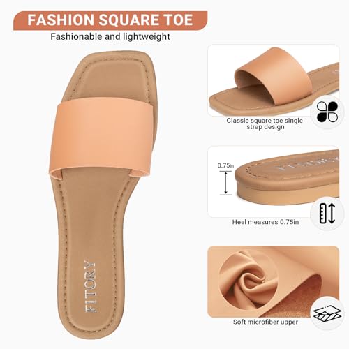 Image of FITORY Women's Slide Sandals Fashion Square Open Toe with Cushioned Footbed Slippers for Beach Size