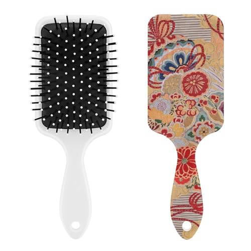ヘアブラシ 和柄 和風 ファン エアバッグくし エアクッションコーム クッションブラシ 頭皮マッサージ ブラシ くし 櫛 マッサージブラシ 軽量 エアクッションヘアブラシ 静電気防止 男女兼用 おしゃれ 耐久性 乾湿両用 美髪 絡まない 美髪ケア 人気