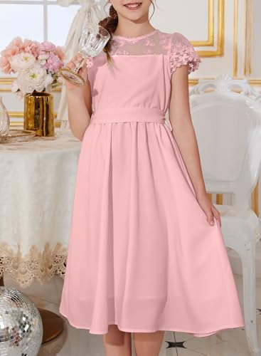 blibean Girls Summer Flower Dresses Semi Formal Lace Wedding Dress Size 6-15 Years2