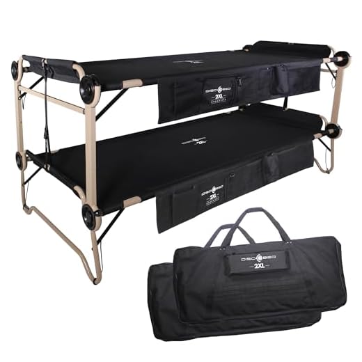 Disc-O-Bed XXL Bunk 87.5" x 44.5" x 46" Portable Folding Bunked Double Camping Cot Bed with 2 Organizers and 2 Carry Bags, Black