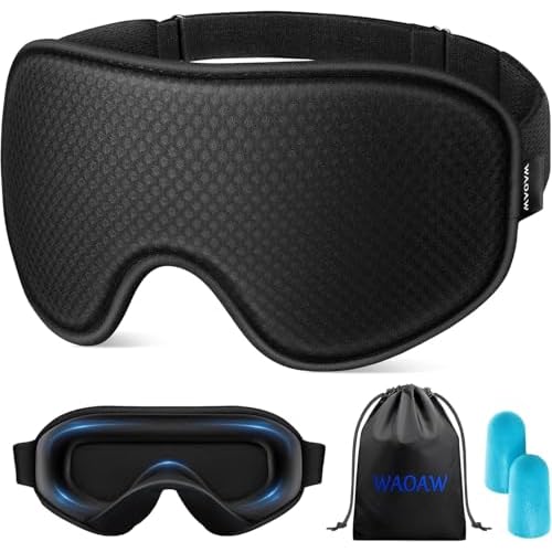 WAOAW Sleep Mask for Men Women: Blackout Eye Masks for Sleep – 3D Breathable Soft Comfortable Eye Mask for Travel – Adjustable Light Blocking Night Masks for Sleeping