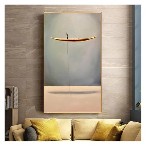 Tableau bateau d'or toile penseur solitaire art abstrait