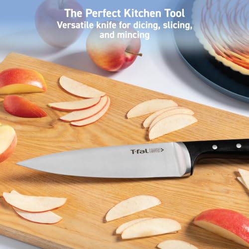 Image of T-fal Ice Force German Stainless Steel Chef Knife 8 Inch, Long Lasting Sharpness, High Cutting Precision, Superior Durability, Ultra Sharp Blades, Cookware Kitchen Knife, Cook Tool, Kitchen Tool Black