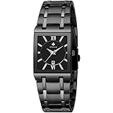WWOOR Square Watches for Men Stainless Steel Mens Square Watch with Date Original Waterproof Analog Quartz Fashion Business Casual Wristwatch