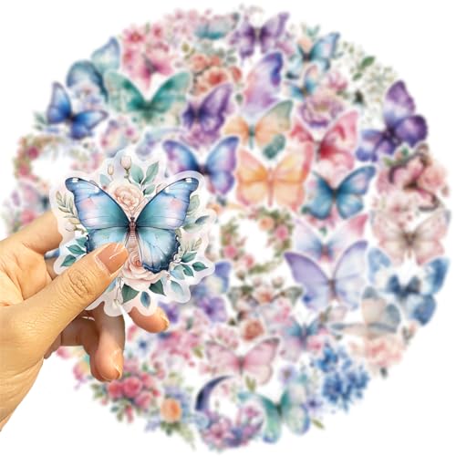 Image of 50 Butterfly Stickers, PET Waterproof Transparent Colorful Resin Decals Self-Adhesive Scrapbooking Stickers Supplies Journal Stuffers for Adult Card Making Letters DIY (Butterfly)