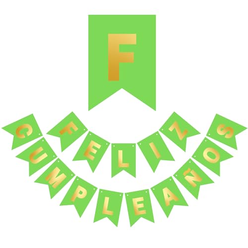 Pancarta Feliz cumpleaños Español Castellano Decoración fiesta cumple Banner colores Guirnalda Adorno cumple años (Verde)