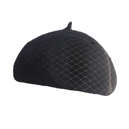 YWQHS 1/2 bérets en Laine pour Femmes avec Voile et Fleur béret français Vintage Taille Unique (56-58 cm) Chapeau de Peintre réglable Chapeau Chaud d'hiver Automne