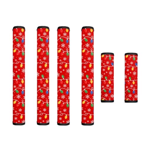 Image of 6 Pcs Refrigerator Microwave Door Handle Covers Electrical Appliances Handle Protector Keep Clean and Protected from Oil Stains, Fingerprints, Liquids, Christmas String Light Red