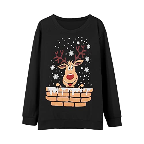 Mono Pijama Mujer Largo Casual Manga Estilo Navidad Manga Larga Camiseta 3D Top Redondo Hombre Estampado Rojo Mono con Capucha Niños, Negro , S